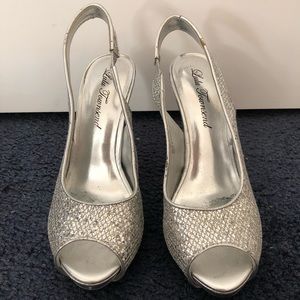 Silver slingback platform heels